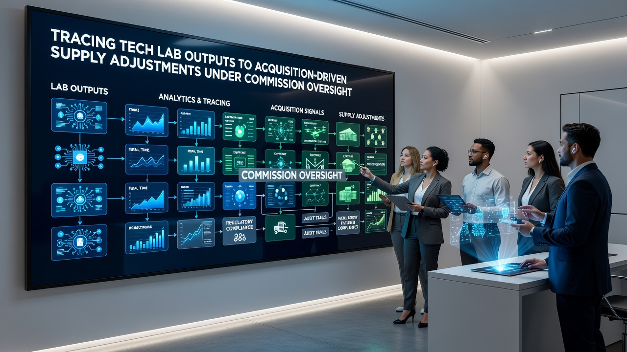 Supply chain analysts reviewing acquisition integration plans with commission oversight documentation